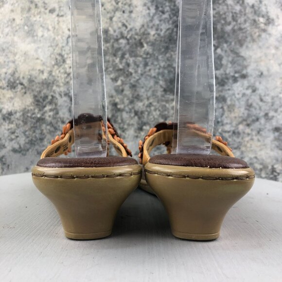 Born Women's Size 9 Brown Leather Flower Applique Open Toe Slip On Heeled Sandal - Picture 6 of 14